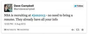 Dave Campbell, a professor at Simon Fraser University, with the most popular tweet of #JSM2013