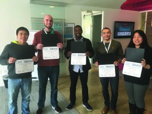 The team receives certificates for participation and for the 'Best Visualization' award at the 2016 DC DataFest.Vinh Mai, Sam Brady Amen Houenouvi, Mo Abouissa, Leanna Moron
