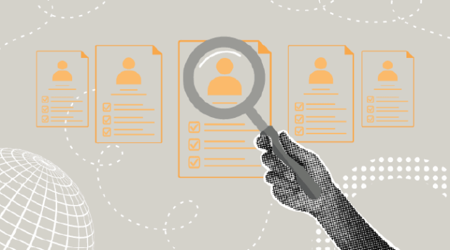 Trendy halftone collage illustration illustrating the idea of hiring, resumes, job hunting.