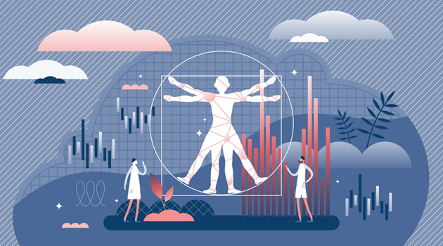 A graphic depicting graphs and medical symbols.