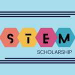 Heaxagons with the letters STEM in them and then the word scholarship underneath